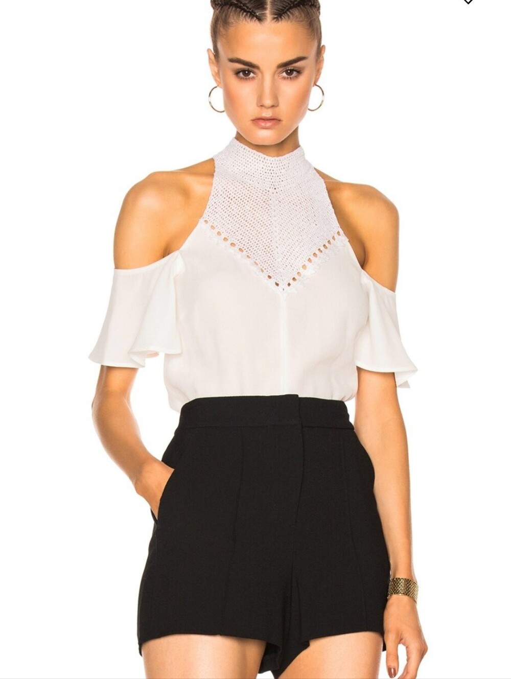 A.L.C White Rora Halter Embroidery Top